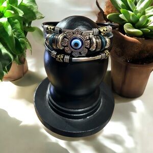 Evil Eye Three Strand Beaded Bracelet